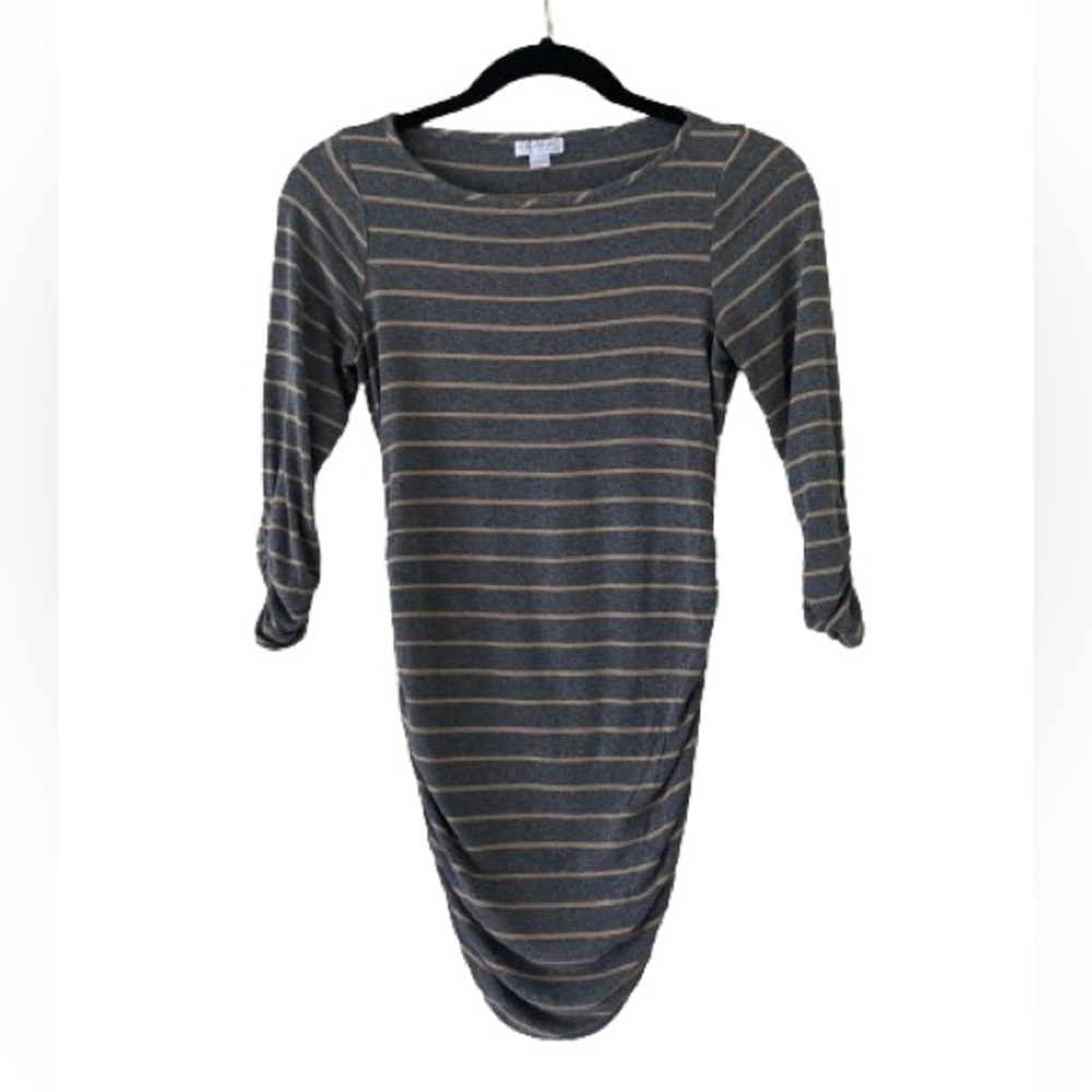 MATERNITY - A Pea in a Pod Grey with Tan Stripe Crew Neck top - Size XS